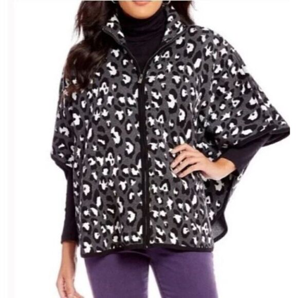Jones New York Gray Leopard Cape Poncho Sweater Size S/M - Picture 3 of 15